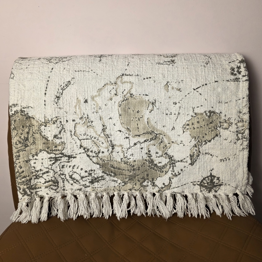 Envogue Woven World Map Throw Blanket 45x56 Nautical Fringe Cotton Travel Boho